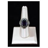 Marcasite Halo Amethyst Statement Sterling Ring