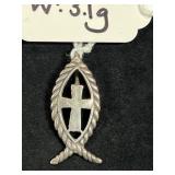 STERLING SILVER ICHTHUS FISH CROSS CUT-OUT