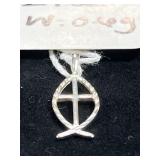 STERLING SILVER ICHTHUS FISH CROSS PENDANT/CHARM