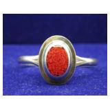 Red Coral Chip Mosaic Sterling Silver Bracelet