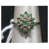 10k Emerald & Diamond Floral Halo Marquise Ring