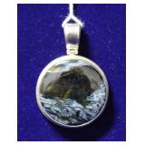 Pietersite Gemstone Sterling Silver Circle Pendant