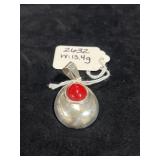 STERLING SILVER PENDANT W/ SMOOTH ROUND RED STONE