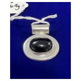 LARGE STERLING SILVER & BLACK ONYX OVAL GEMSTONE