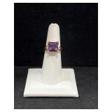 GOLD WASHED STERLING SILVER & AMETHYST RING -