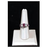 5 Stone Ruby & Diamond Sterling Silver Ring