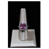 Halo Cushion Pink Square Cut CZ Sterling Ring