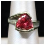 Trillion Cut Red Gemstone Bypass 925 Ring