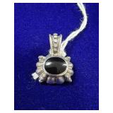 STERLING SILVER & BLACK ONYX CABOCHON PENDANT -