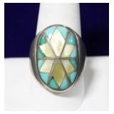 Zuni Starburst Inlaid Sterling Silver Ring