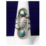 Navajo Turquoise Sterling Silver Leaf Motif Ring