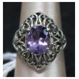 Kabana Sterling Silver Amethyst Filigree Ring