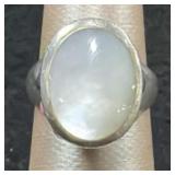 Milky White Oval Stone Sterling Silver Ring