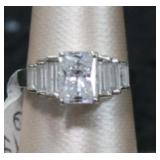 Silver CZ Radiant Cut to Tiered Baguette Cut Ring