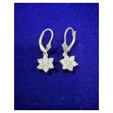 PAIR OF STERLING SILVER & CUBIC ZIRCONIA FLOWER