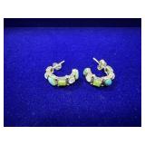 PAIR OF STERLING SILVER HOOP EARRINGS ACCENTED W/