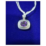 STERLING SILVER & DEEP PURPLE AMETHYST PENDANT -
