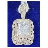 925 Intricate Filigree Art Deco w/ Emerald Cut CZ