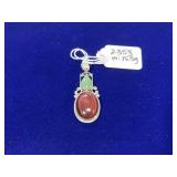 925 Oval Carnelian w/ Green Teardrop Pendant