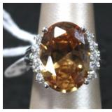 Large Oval Cut Vibrant Orange Citrine Silver Ring