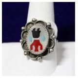1960s Navajo Zuni Sterling Multi-Stone Inlaid Ring