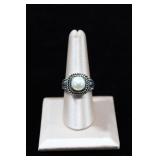 Sterling Silver Braided Band Faux Pearl Ring