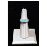 Sterling Floral Band w/ Long Turquoise Gem Ring