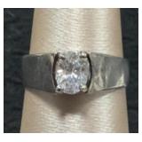 Sterling Silver Oval CZ Engagement Ring