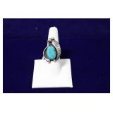 Native American Sterling Feather Turquoise Ring