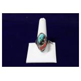 Navajo Sterling Silver Turquoise & Coral Ring