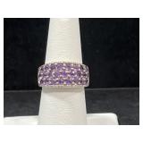 STERLING SILVER & AMETHYST RING - 7.8GM SIZE 6.5