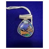 STERLING SILVER PENDANT W/ COLORFUL IRIDESCENT