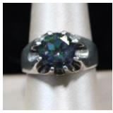 Mystic Topaz Round Cut Sterling Silver Ring