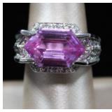 Semi-Precious & CZ Cocktail Sterling Silver Ring