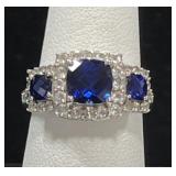 STERLING SILVER & BLUE SAPPHIRE 3-STONE RING -