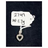 STERLING SILVER OPEN-HEART PENDANT/CHARM W/ SMALL