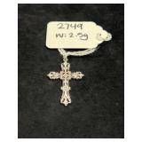 STERLING SILVER FILIGREE PATTERN CROSS PENDANT W/