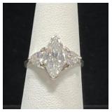 STERLING SILVER & WHITE STONE RING 3.2GM SIZE 6