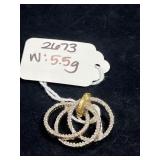 VINTAGE VERMEIL & DIAMOND 3 RING PENDANT GOLD PL