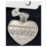 STERLING SILVER HEART SHAPED PENDANT W/ GREEK KEY