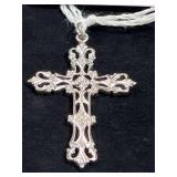 STERLING SILVER FILIGREE PATTERN CROSS PENDANT W/