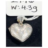 STERLING SILVER HEART-SHAPED LOCKET PENDANT W/