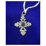ORNATE STERLING SILVER CROSS PENDANT W/ CENTRAL