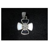 Sterling Marcasite Onyx Mother of Pearl Pendant