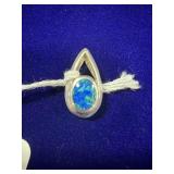 STERLING SILVER TEARDROP PENDANT W/ A BLUE &