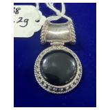 STERLING SILVER & ROUND BLACK ONYX PENDANT - MADE