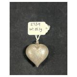 VTG STERLING SILVER PUFFY HEART PENDANT W/ ETCHED