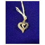 STERLING SILVER SAPPHIRE & CZ HEART PENDANT W/