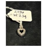 STERLING SILVER MARCASITE STONE HEART PENDANT W/