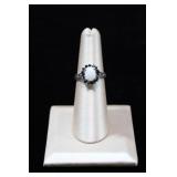 Sterling Silver Oval Opal Dark Stone Halo Ring